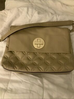 Michael Kors Cream Quilted Leather Fold-Over Clutch with Silver Turn-Lock
